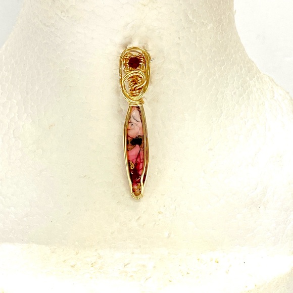 HANDMADE Modern Pendant Kingman Red Dahlia Rose Cabochon Hand Wrapped  Pendant - Picture 7 of 10